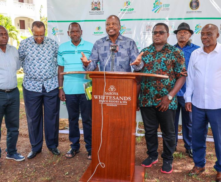 The Cabinet Secretary flanked by attending governors give a press brief on the sidelines of the event.